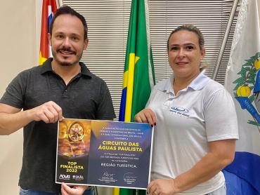 Circuito das Águas Paulista recebe certificado de finalista do prêmio Top Destinos Turísticos